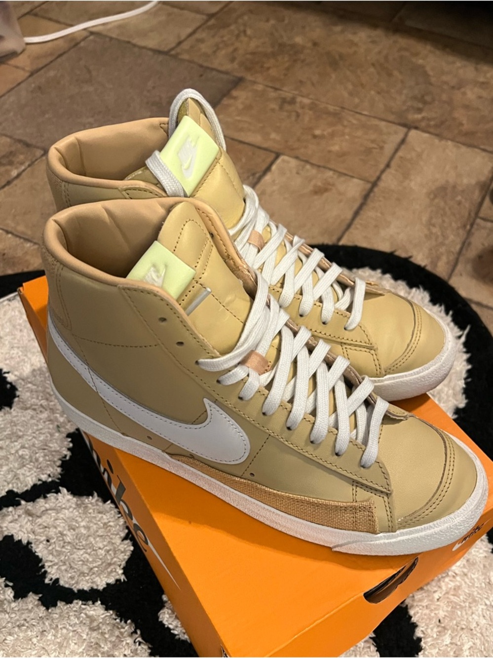 Nike Leather High-Top Sneakers in Tan with White Swoosh